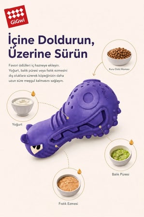 Dumbbell Heads Hippo Köpek Oyuncağı | Sesli, Ödül Maması Hazneli, Doldurulabilir, Dayanıklı Kauçuk, Diş Temizlemeye Yardımcı