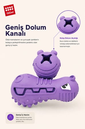 Dumbbell Heads Hippo Köpek Oyuncağı | Sesli, Ödül Maması Hazneli, Doldurulabilir, Dayanıklı Kauçuk, Diş Temizlemeye Yardımcı