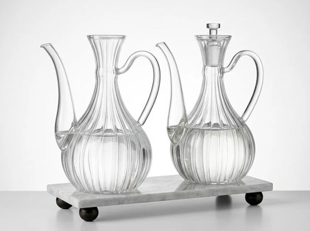 2li Cam Yağdanlık 750ml +750 Ml Glory Çizgili Mermer Stantlı Borosilikat Sirkelik – El Üretimi Yağ, 