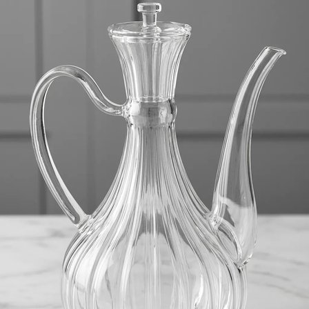 2li Cam Yağdanlık 750ml +750 Ml Glory Çizgili Mermer Stantlı Borosilikat Sirkelik – El Üretimi Yağ, 