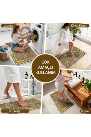 2 li Banyo Paspası, Yumuşak Banyo Halısı, Kaymaz Tabanlı, Yıkanabilir - 60x100 - 50 x60