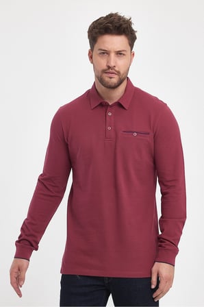 Erkek Uzun Basic Polo Yaka Cepli Düz Sarı Sweatshirt