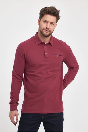 Erkek Uzun Basic Polo Yaka Cepli Düz Sarı Sweatshirt