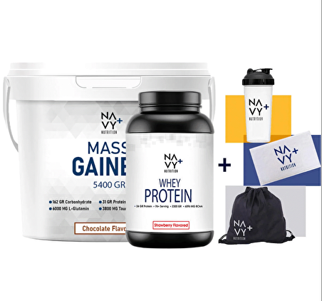 2300GR Whey Protein Tozu ÇilekAroma+5400GR Mass Gainer ÇikolataAroma+Shaker+Havlu+Çanta