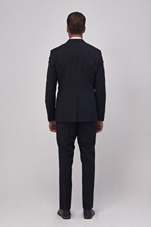 Erkek Lacivert Slim Fit Dar Kesim Su Ve Leke Tutmayan Nano Takım Elbise