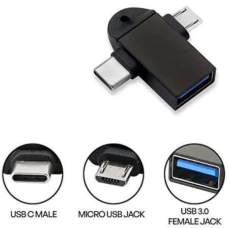 Micro Usb Type-c 3 In 1 Dönüştürücü Çevirici Adaptör Otg