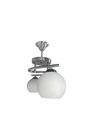 Fuji Krom 2'li Beyaz Camlı Avize | Kaliteli Modern Metal Avize