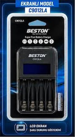 Beston C9012LA 4'lü AA/AAA Pil Şarj Aleti Dijital Ekranlı Süper Hızlı Şarj Cihazı