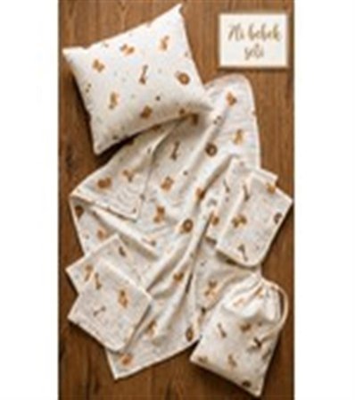 More Home Bebek Müslin Bez Battaniye Set 7 Parça  Tilkili Açık Kahverengi