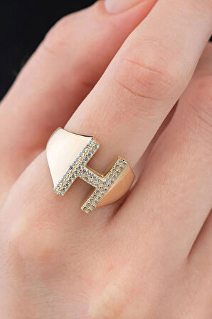 Altın Taşlı H Harf Yüzük