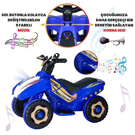 Uj Toys Müzikli ve Led Işıklı Akülü Atv 6V Ranger-Mavi