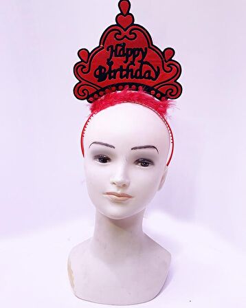 Happy Birthday Neon Kırmızı Renk Doğum Günü Tacı 24x15 cm