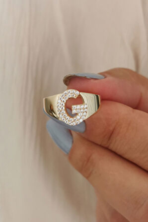 Altın Taşlı G Harf Yüzük