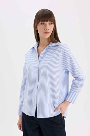 Oversize Geniş Kalıp Çizgili Oxford Uzun Kollu Gömlek