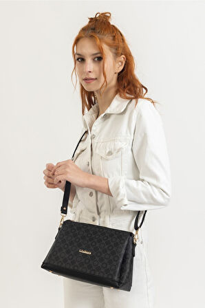 Siyah Gri Kadın El Omuz çantası Uzun Askılı