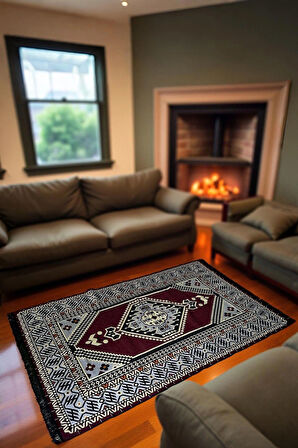 Şark Köşesi Kilim Halı Balkon ve Salon İçin Dekoratif Yıkanabilir Oturma Oda Halısı(bordo)
