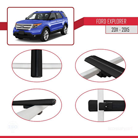 Ford Explorer 5 (U502) Pre-Facelift 2011-2015 Arası ile Uyumlu BASIC Model Ara Atkı Tavan Barı Siyah 3 Adet