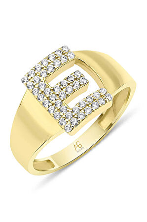 Altın Taşlı E Harfi Yüzük