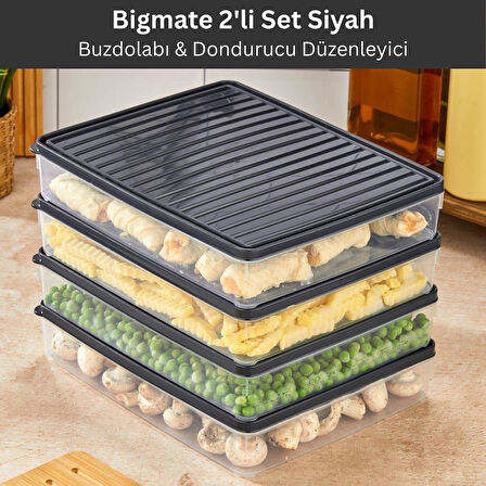 bigmate 2'li Şeffaf Saklama Kabı 2x2,5 Lt BGMT2225 Mikrodalga Buzdolabı ve Dondurucu Uyumlu Düzenleyici