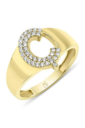 Altın Taşlı Ç Harf Yüzük