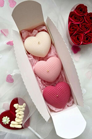 Sevgililer Günü 3'lü Kalp Mum Seti %100 Soya Mum