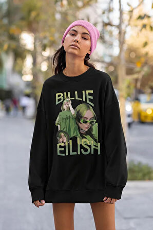 Billie Eilish Baskılı Unisex Oversize Şarkıcı Sweatshirt