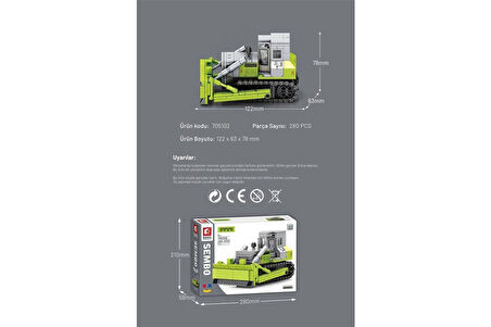 Sembo Block Zoomlion Lisanslı Mini Buldozer 280 Parça Yapı Blokları LEGO ile Uyumlu (705102)