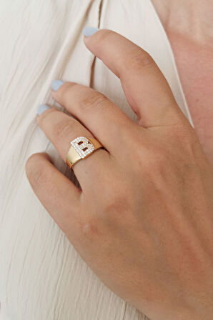 Altın Taşlı B Harf Yüzük