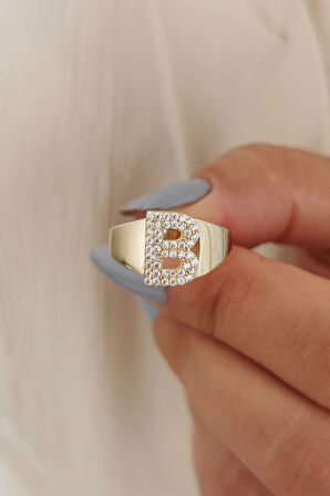 Altın Taşlı B Harf Yüzük