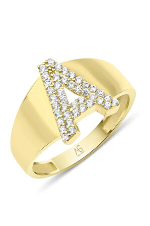 Altın Taşlı A Harf Yüzük