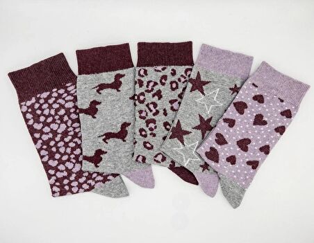 CİHO SOCKS Daily 5 Çift Kadın Pamuklu Günlük, Spor, Desenli Eğlenceli Soket Çorap