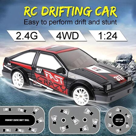 2.4GHz Uzaktan Kumandalı 4x4 1:24 Ölçek 15 Km Hız Yapan 3.7V Şarjlı Oyuncak Drift Aracı