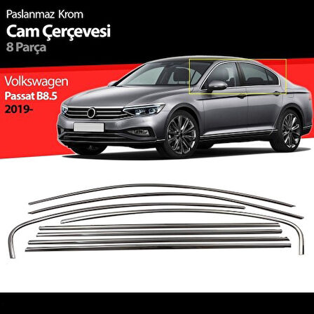 Vw Passat B8.5 Cam Kenar Çıtası Çerçevesi Kromu 8 Parça 2019+