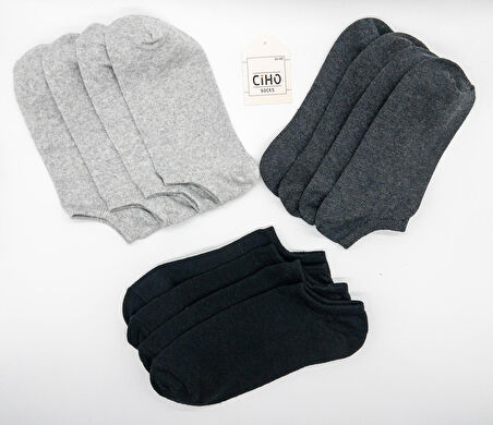 CİHO SOCKS 6 ÇİFT KADIN SİYAH FÜME GRİ RENK BASİC PATİK ÇORAP