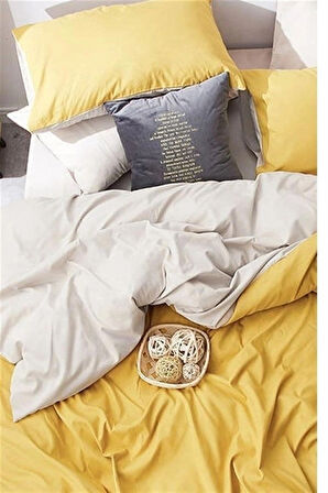 More Home  Çift Kişilik Nevresim Seti + Yastık Kılıfı Sarı Bej