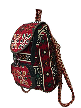 Kilim Desenli El Yapımı Sırt Çantası – Etnik Tasarım, Dayanıklı ve Katlanabilir