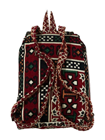 Kilim Desenli El Yapımı Sırt Çantası – Etnik Tasarım, Dayanıklı ve Katlanabilir