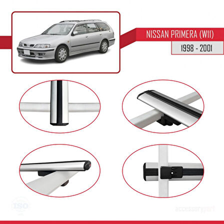 Nissan Primera 2 (W11) Traveller 1998-2001 Arası ile Uyumlu BASIC Model Ara Atkı Tavan Barı Gri 2 Adet