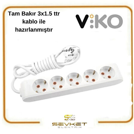 Viko 5'li 20 Metre Topraklı Grup Priz 3x1.5 Kablolu