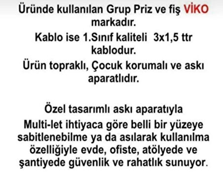 Viko 5'li 20 Metre Topraklı Grup Priz 3x1.5 Kablolu