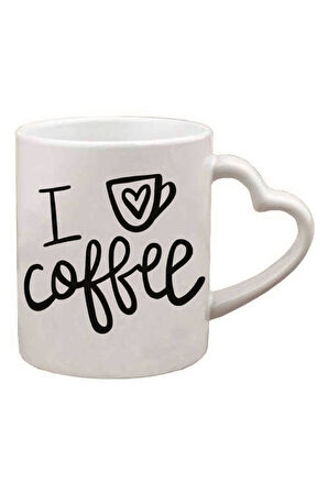 Kişiye Özel Love Coffee Özel Tasarım Hediye Kalp Kulplu Süblimasyon Baskılı Kupa Bardak