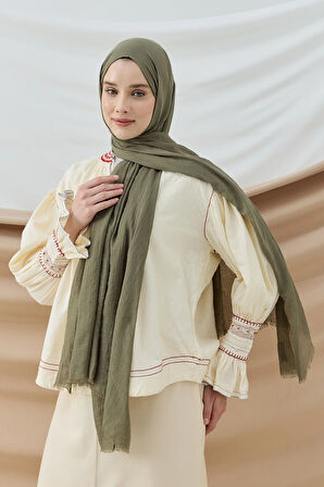 Aminenesil Modakaşmir İnce Pamuk Şal Ihlamur Yeşili Renk