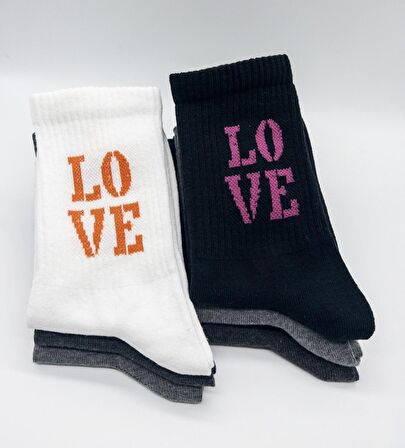 CİHO SOCKS 6 Çift Love Desen Yumuşak Dokulu Kadın Kolej Çorabı