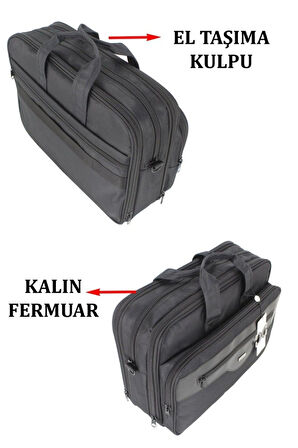 Case Club 2076 Büyük Körüklü 17,3 Inç Laptop Bölmeli El Omuz Çantası
