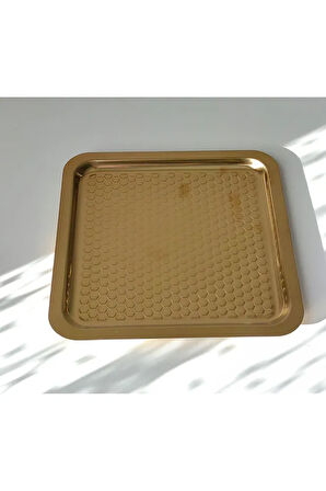Gold 21x21 dama Kare Çelik Tepsi - Kahve ve Nişan Sunum Tepsisi