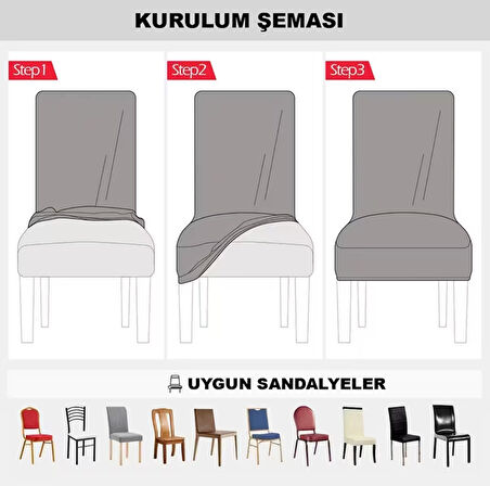 Bambu Nano Kumaş Likralı Yıkanabilir 6'lı Sandalye Kılıfı Lastikli Sandalye Örtüsü (6ADET)