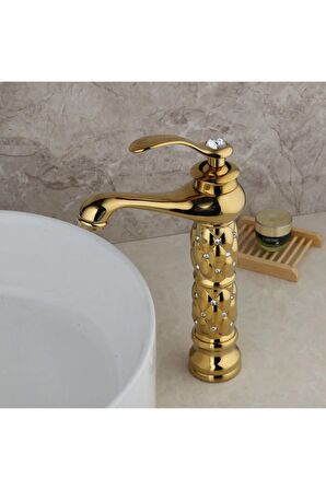 Banyo Çanak Lavabo Bataryası Altın Dore Taşlı Modelı 5 Yıl Garantili