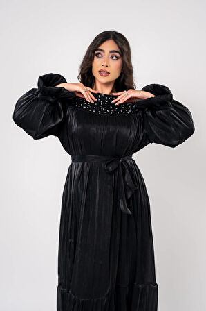 Taş İşlemeli Bel Bağlamalı Abiye Elbise ELB16093