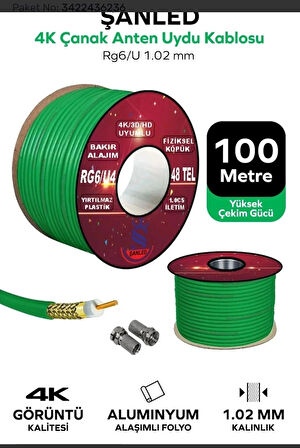 ANTEN UYDU YEŞİL KABLO RG6 U6 TV ANTEN KABLOSU 100 METRE