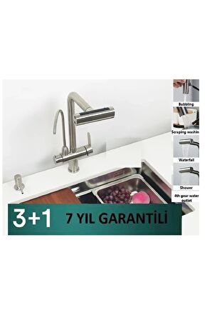 MUTFAK EVİYE BATARYASI ARITMA ÇIKIŞLI SIVI SABUNLUK DUŞ ŞELALE 4 FONKSİYON NİKEL İTHAL 7 YIL GARANTİ